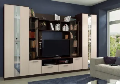 Гостиная «Венеция» Дуб беленый/Дуб венге (ШхВхГ) 3400x2200x530 мм