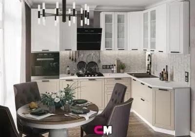 Кухня «Альфа» Холст Белый/Брюле