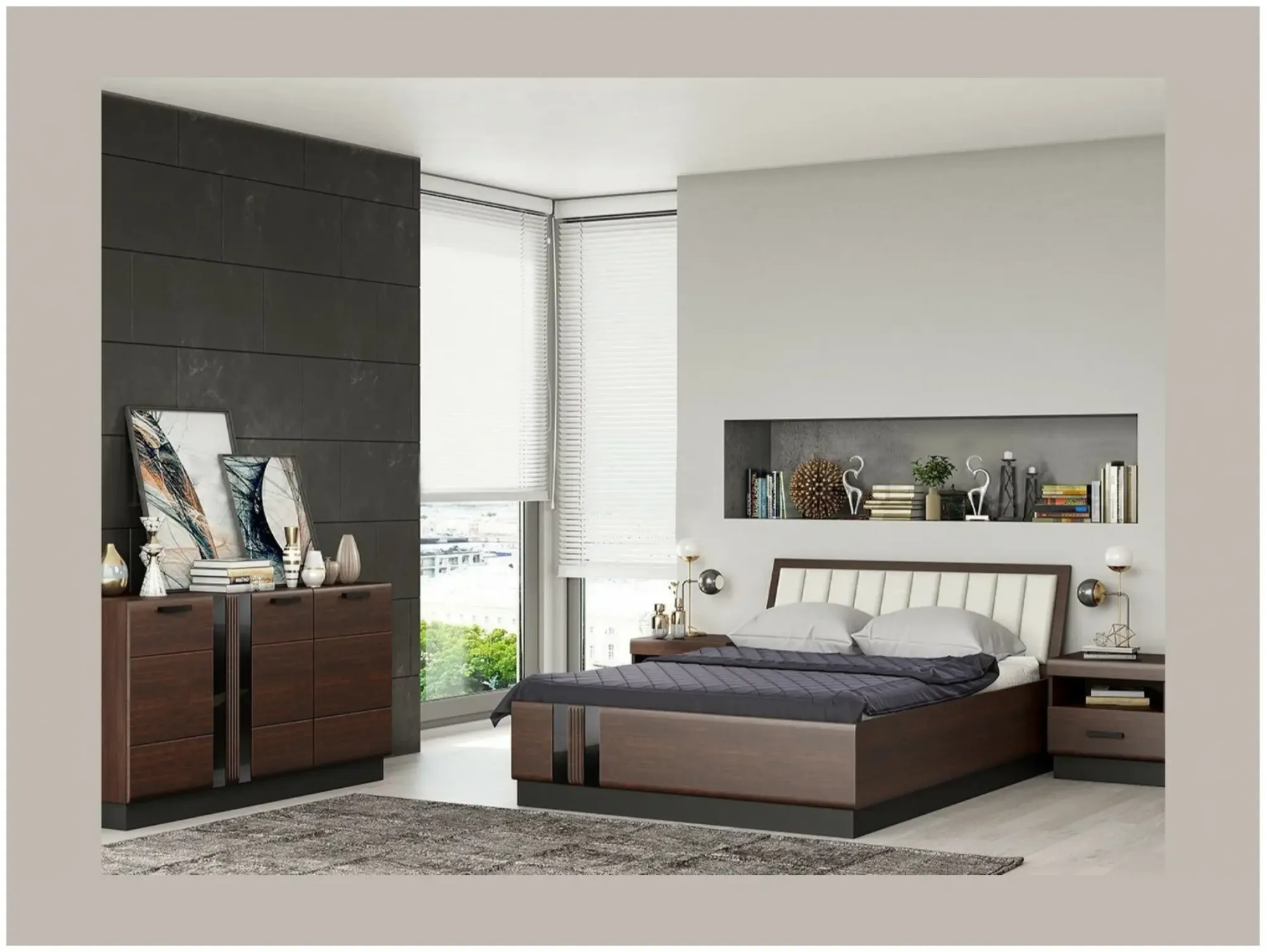 Спальня «Магнолия» Дерево/Орех Комплектации 1 (4 модуля) Спальня «Магнолия» Дерево/Орех Комплектации 1 (4 модуля)