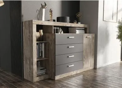 Комод «Ангара» Дуб Юкон/Графит софт (Ш*В*Г) 1602х1040х476 мм