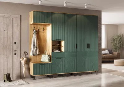 Прихожая Флэш Браш Грин/Дуб крафт комплектация №1