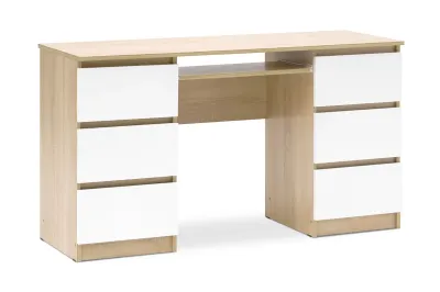 Стол письменный «Челси» 6 ящиков Белый глянец/дуб сонома (ШхВхГ) 1386х768х490 мм Стол письменный «Челси» 6 ящиков Белый глянец/дуб сонома (ШхВхГ) 1386х768х490 мм