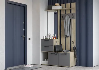 Прихожая Бостон ВШ-1 дуб крафт серый / серый графит (ШхВхГ) 1100*2120*450