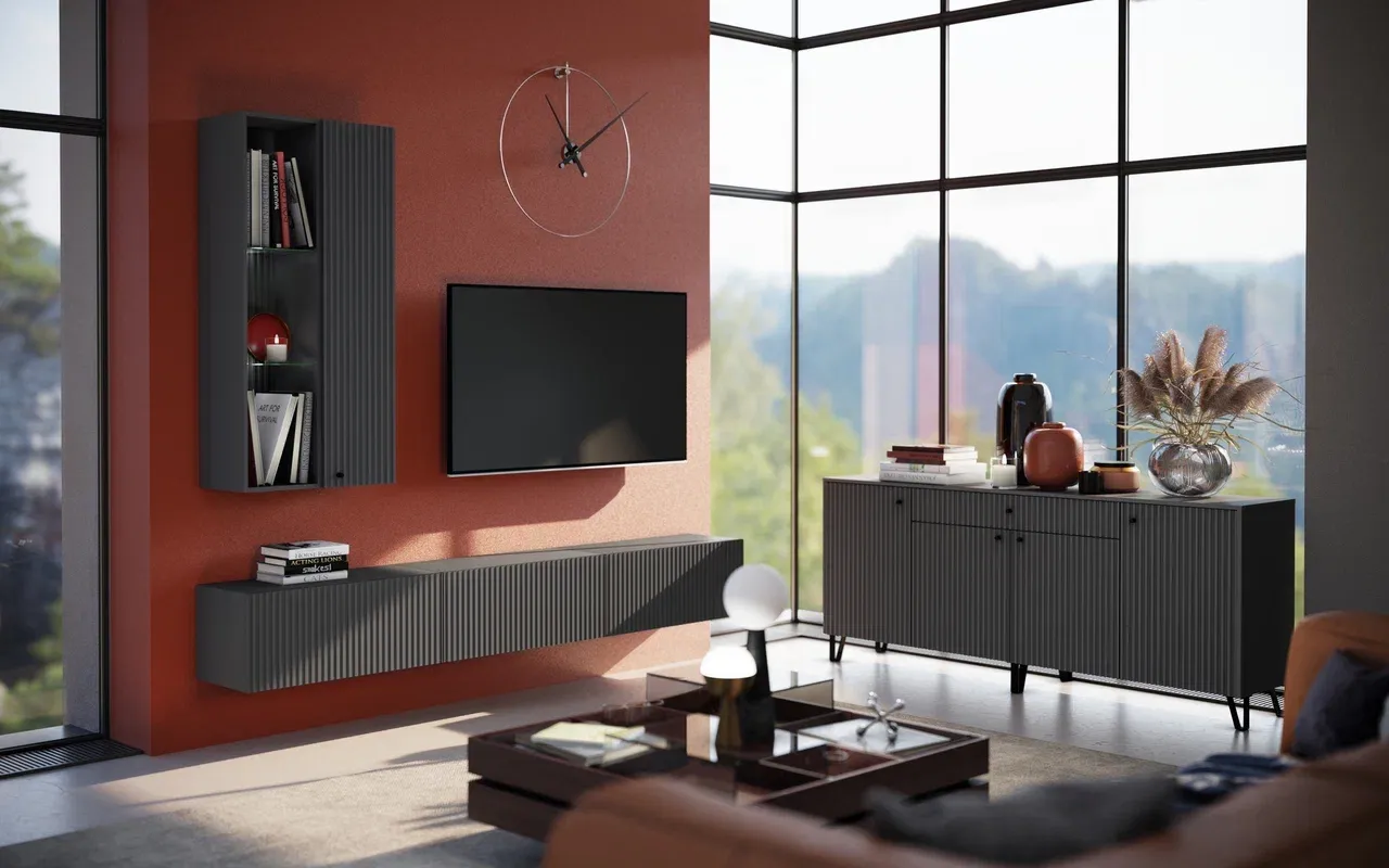 Гостиная Оливия Графит софт/графит Компоновка №2 Гостиная Оливия Графит софт/графит Компоновка №2