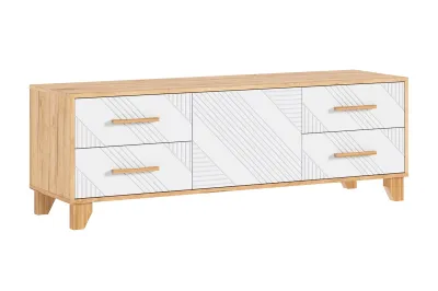 Тумба под ТВ «Ирис» Браш Вайт/Дуб крафт (ШхВхГ) 1502*542*426 мм