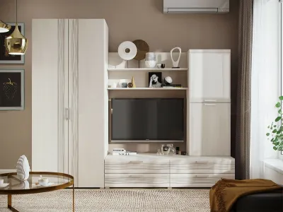 Гостиная «Асти» Вариант №2 Сандал светлый/сандал (ШхВхГ) 2584х2150х542 мм