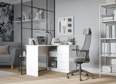 Стол письменный угловой «Челси» Белый глянец/белый (ШхВхГ) 1300х768х904 мм