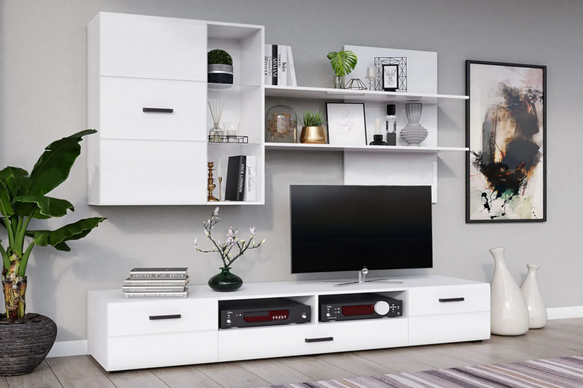 Гостиная «Нэнси New» Вариант №5 Белый глянец/белый (ШхГ) 2000х520 мм Гостиная «Нэнси New» Вариант №5 Белый глянец/белый (ШхГ) 2000х520 мм