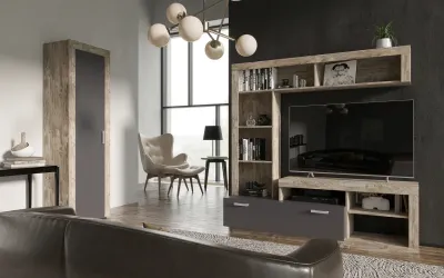 Гостиная «Ангара» Центр. секция Графит/Дуб крафт (Ш*В*Г) 1705х1705х416 мм