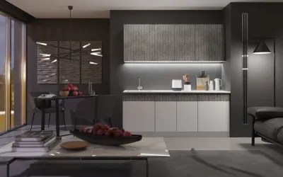 Кухня «Оливия» Белый глянец/Мрамор глянец 2 метра