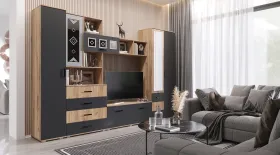 Гостиная Белла Графит/дуб крафт Гостиная Белла Графит/дуб крафт