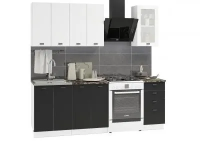 Кухня Чикаго 1.6 м  Шагрень белая/шагрень черная