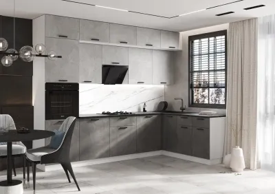 Кухня «Рио NEW» угловая 3,0*1,8 м компоновка №5 ЛДСП бетон темный/бетон светлый