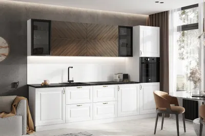 Кухня «Престиж» 3 метра компоновка №1 Браш Вайт/Орех Прайм