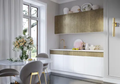 Кухня «Оливия» Белый глянец/Голдэн Пэлас 2 метра