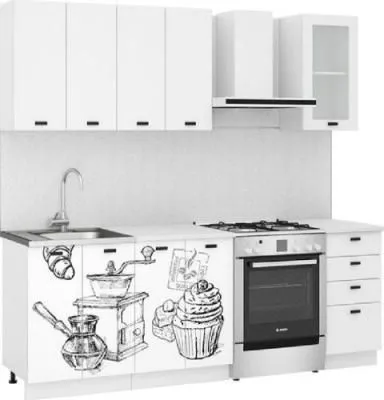 Кухня Норд ЧП 1.6 м  с фотопечатью Шагрень белая/COFFE TIME шагрень белая