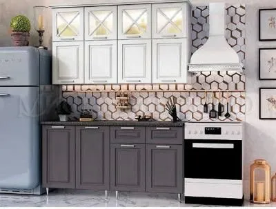 Кухня «Констанция» 1.6 (900) метра Шервуд жемчуг/Шоколад Компоновка №4