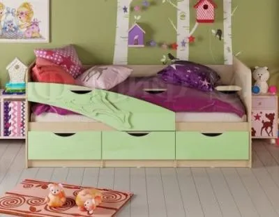Детская кровать «Дельфин» Салатовый МДФ 1,6 в ассортименте (ШхВхГ) 1636×800×850 мм