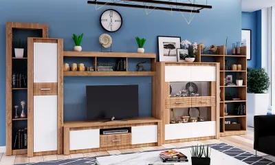 Гостиная модульная «Терра с белыми фасадами» Сонома/Белый (Ш*В*Г) 4616*2093*438 мм.