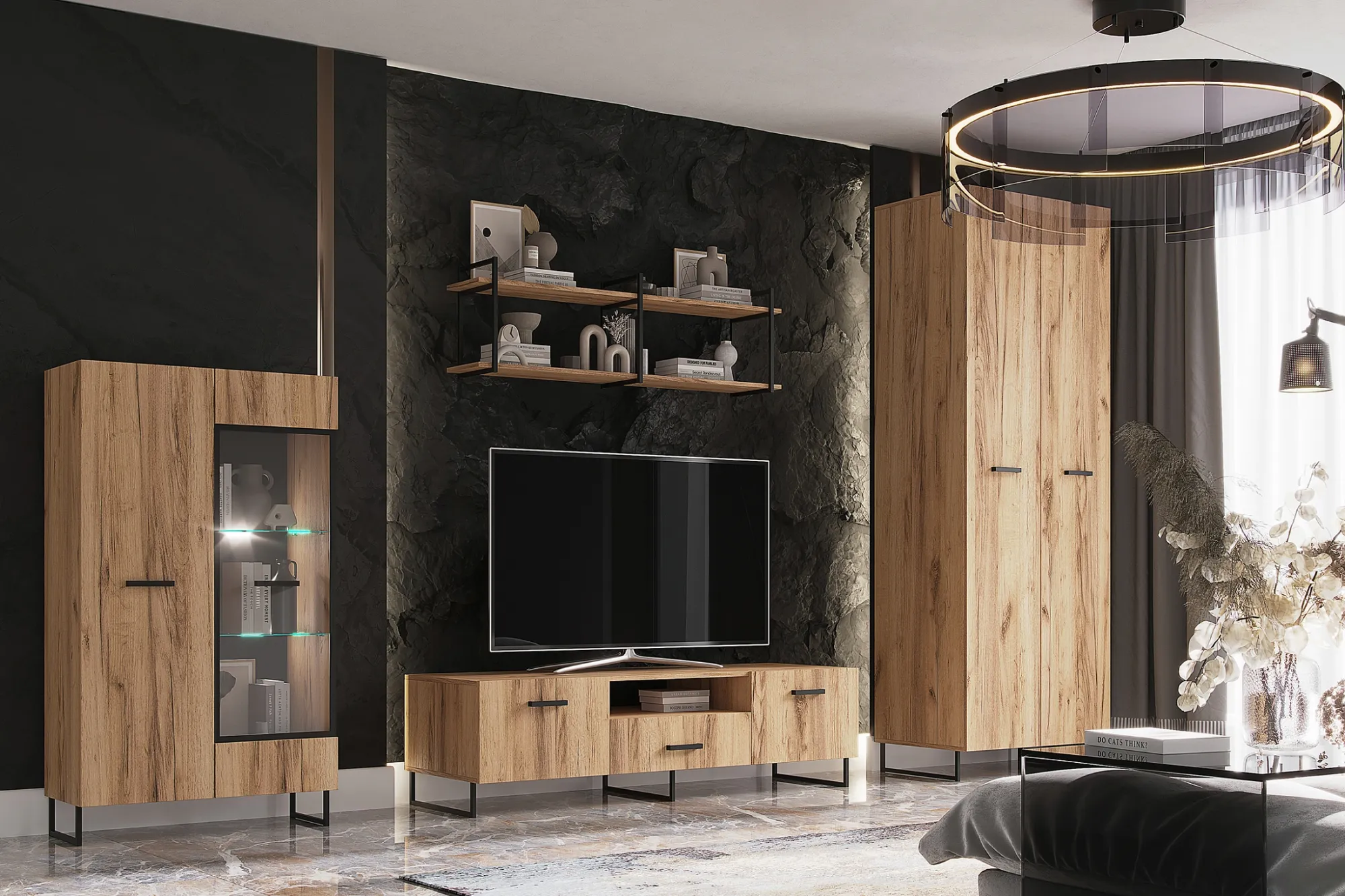 Гостиная Ненси LOFT Дуб крафт/дуб крафт Вариант №1 Гостиная Ненси LOFT Дуб крафт/дуб крафт Вариант №1