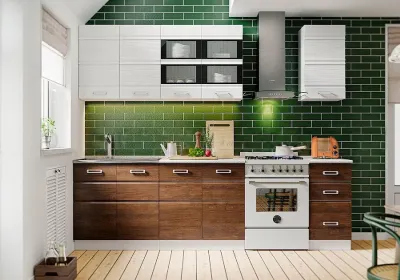 Кухня «Техно-2» Дерево/Белый 2 метра