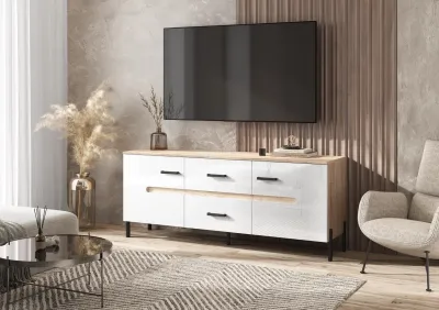 Тумба под ТВ « Ким » Сонома/Белый глянец (ШхВхГ) 1600х543х420 мм Тумба под ТВ « Ким » Сонома/Белый глянец (ШхВхГ) 1600х543х420 мм