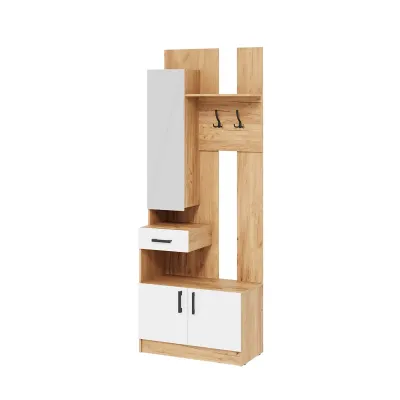 Вешалка Вега ВШ-1 Вега с зеркалом белый/дуб крафт золотой 80 см