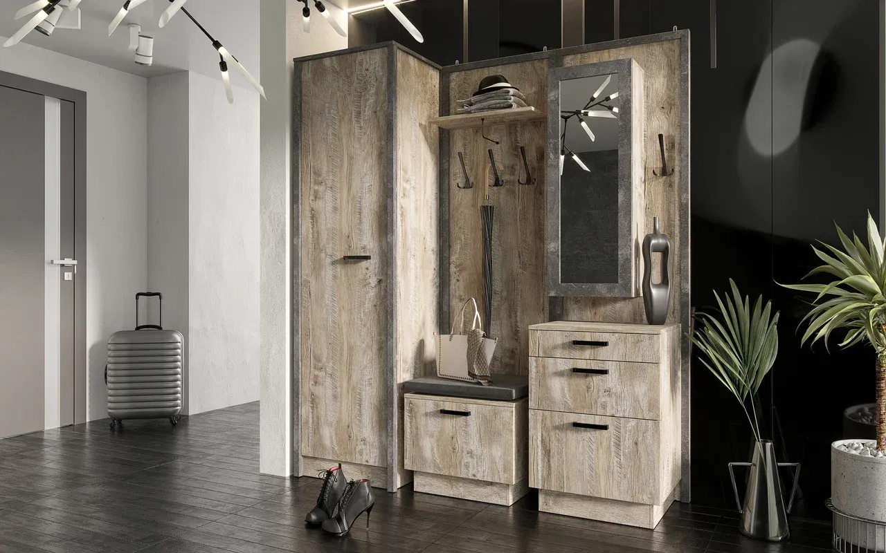 Прихожая «Амели» Тумба с вешалкой Дуб Юкон/Бетон темный (Ш*В*Г) 592х2016х458 мм. Прихожая «Амели» Тумба с вешалкой Дуб Юкон/Бетон темный (Ш*В*Г) 592х2016х458 мм.