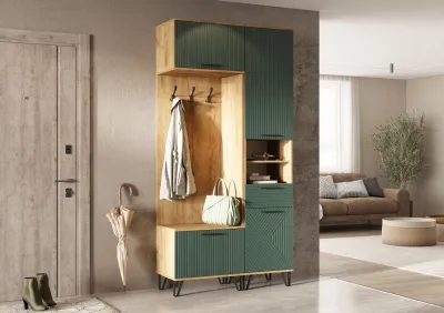 Прихожая Флэш Браш Грин/Дуб крафт комплектация №2