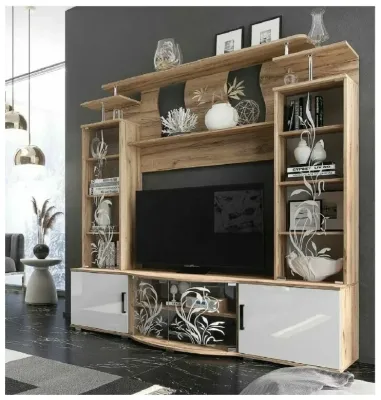 Гостиная «Виста» Центр. секция Белый глянец/Дуб крафт (Ш*В*Г) 1850х2120х560 мм