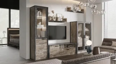 Гостиная «Амели» Дуб Юкон/Бетон темный (Ш*В*Г) 3132х2016х492 мм