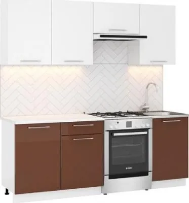 Кухня Норд ЧП 2.1 м  Глянец белый/глянец шоколад