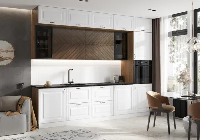 Кухня «Престиж» 3 метра компоновка №2 Браш Вайт/Орех Прайм/Дуб Крафт