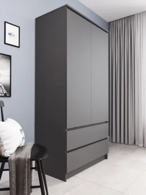 Шкаф 2-х ств. «Челси» комбинированный Графит/графит (ШхВхГ) 902х1796х514 мм