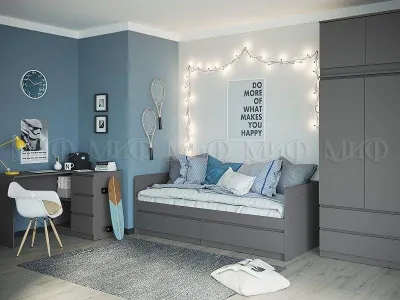 Кровать «Челси» 0.8 м (Детская) Графит/графит (ШхВхГ) 2036х700х840 мм