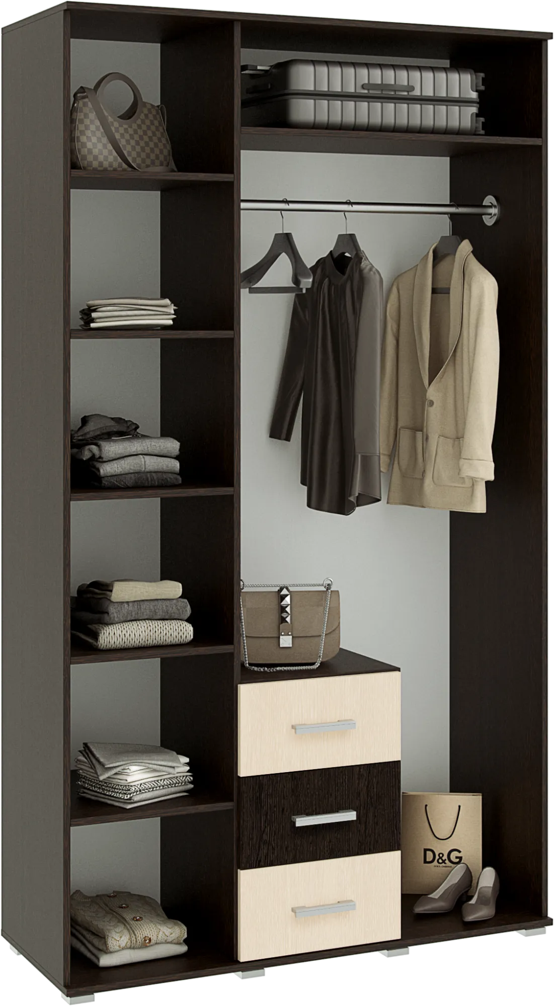 Шкаф «Белла 3-х ств.» Дуб беленый/венге (Ш*Г*В) 1200x470x2120 мм