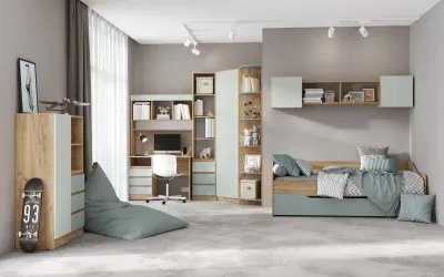 Кровать выдвижная Челси Color Сумеречный голубой/дуб крафт