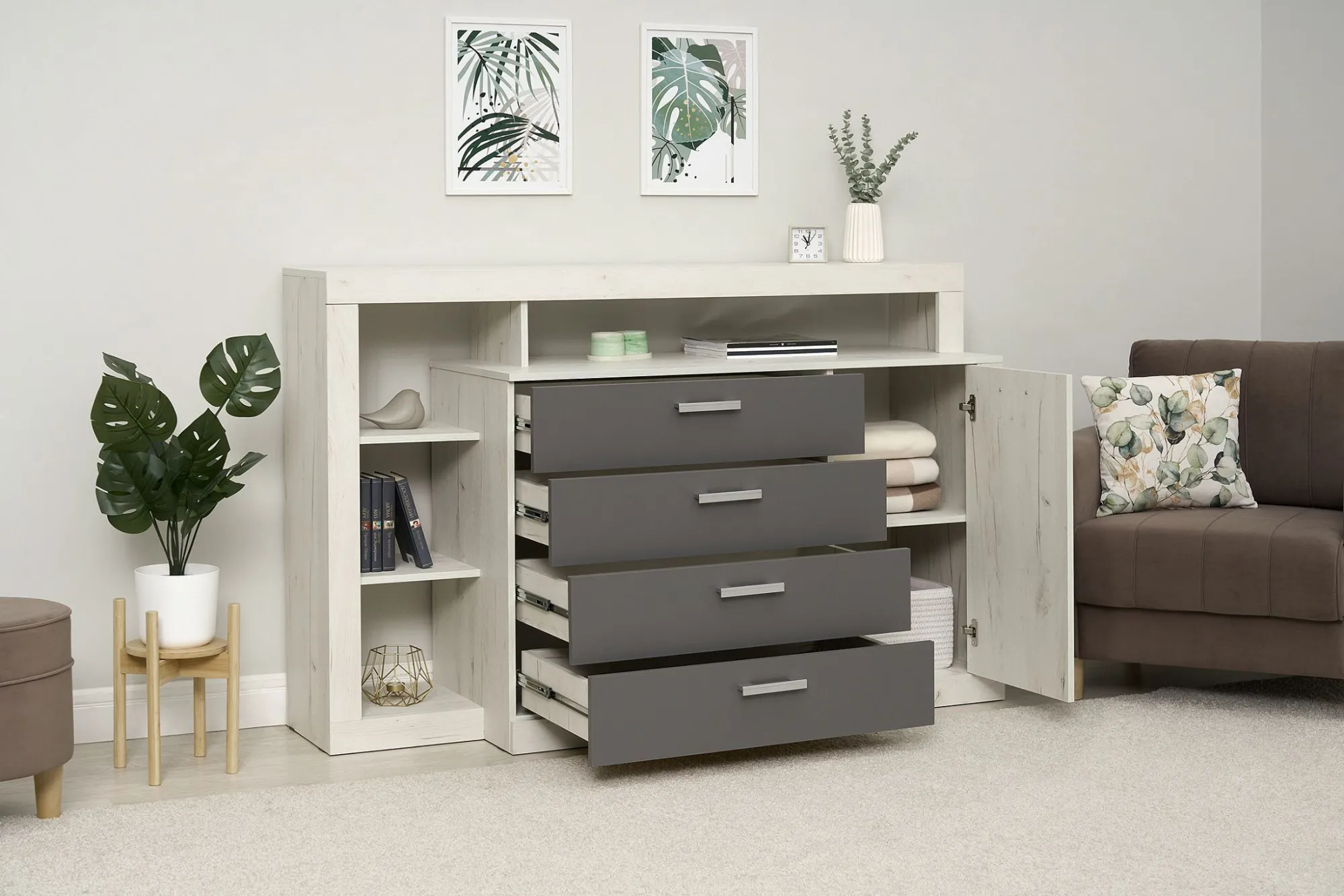 Комод «Ангара» Графит/Дуб Крафт Белый (Ш*В*Г) 1602х1040х476 мм