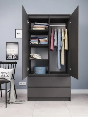 Шкаф 2-х ств. «Челси» комбинированный Графит/графит (ШхВхГ) 902х1796х514 мм