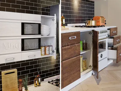 Кухня «Техно-2» Дерево/Белый 2 метра