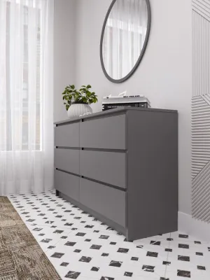 Комод «Челси» 1202 (6 ящиков) Графит/графит (ШхВхГ) 1202х768х450 мм