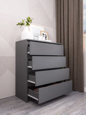 Комод «Челси» 800 (4 ящика) Графит/графит (ШхВхГ) 802х994х450 мм