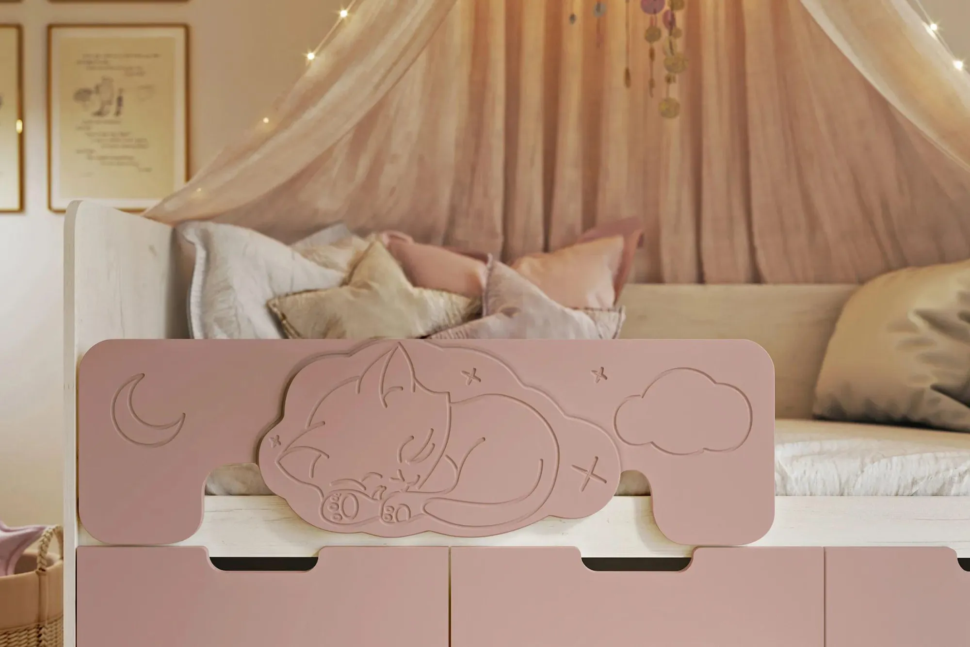 Детская кровать Юниор-4 Шарли розовый/крафт белый 1.6 м