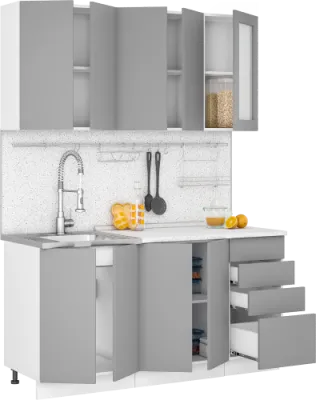 Кухня Норд ЧП 1.6 м  с фотопечатью Шагрень белая/COFFE TIME шагрень белая