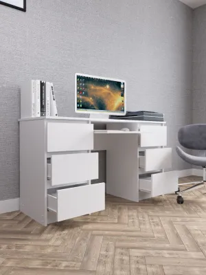 Стол письменный «Челси» 6 ящиков Белый глянец/белый (ШхВхГ) 1386х768х490 мм