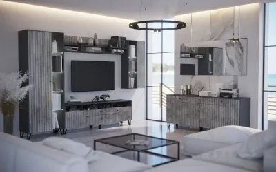 Полка Оливия Мрамор глянец/графит