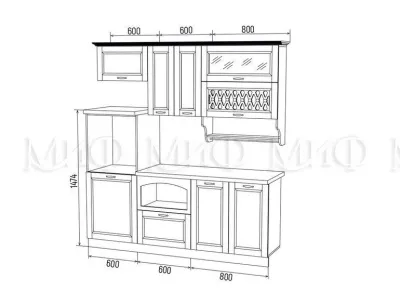 Кухня «Милано» Белая текстурная 2 метра Компоновка №3
