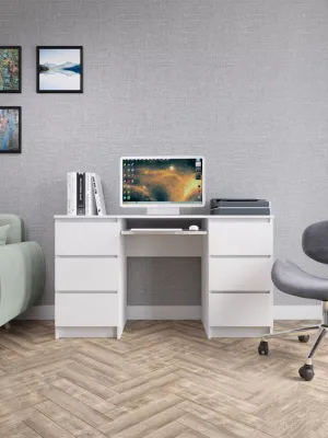 Стол письменный «Челси» 6 ящиков Белый глянец/белый (ШхВхГ) 1386х768х490 мм