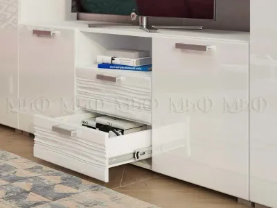 Гостиная «Асти» Вариант №3 Белый глянец/сандал (ШхВхГ) 3402х2150х382 мм