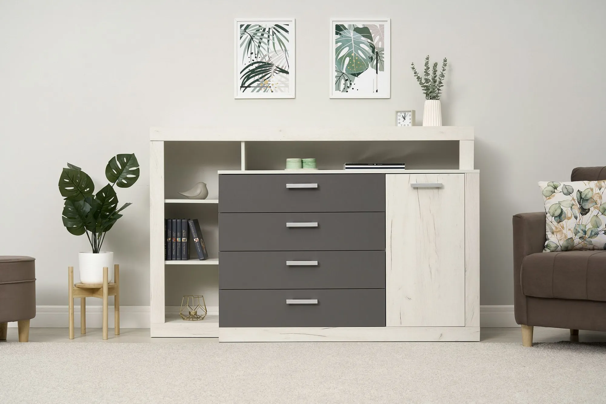 Комод «Ангара» Графит/Дуб Крафт Белый (Ш*В*Г) 1602х1040х476 мм